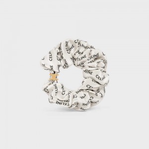 Accessoires Pour Cheveux Celine Scrunchy Rayure In Brass With Gold Finish And Silk Doré Blanche | CL-592328