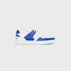 Basket Celine C04 Trainer Low Dentelle-up In Calfskin Blanche Bleu | CL-591905