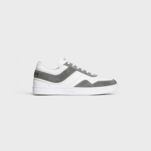 Basket Celine Trainer Low Dentelle-up In Daim Calfskin And Calfskin Grise Blanche | CL-591901