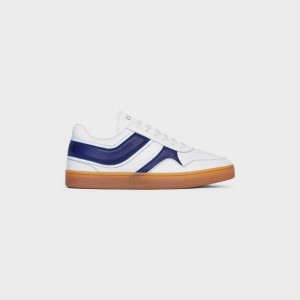 Basket Celine Trainer Low Dentelle-up In Calfskin Blanche Bleu Marine Beige | CL-592549