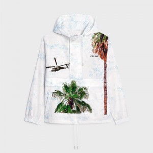 Blousons Celine Ave 57 Sky Windbreaker In Nylon Blanche Multicolore | CL-591955