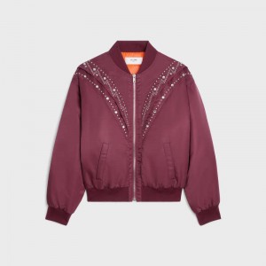 Blousons Celine Embroidered Bomber In Nylon Bordeaux | CL-591958