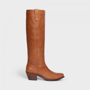 Botte Celine High Western In Calfskin Orange | CL-592514