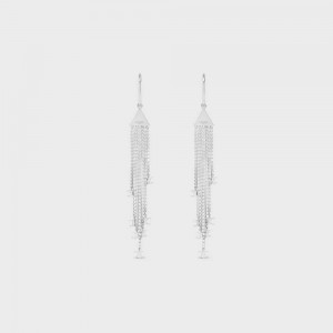 Boucles d'Oreilles Celine Triomphe Folk Fringe In Brass With Rhodium Finish Argent | CL-592300