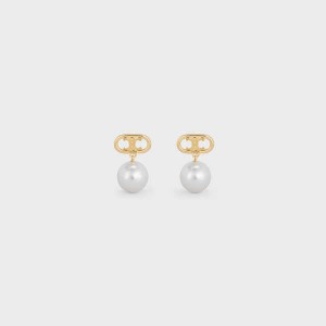 Boucles d'Oreilles Celine Triomphe Pearl In Brass With Gold Finish And Glass Pearls Doré Blanche | CL-592298