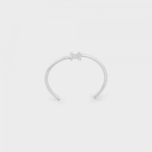 Bracelets Celine Triomphe Asymmetric Cuff In Brass With Rhodium Finish Argent | CL-592200