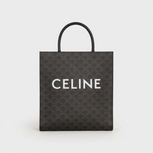 Cabas Celine Medium Vertical In Triomphe Tela With Celine Print Noir | CL-591836