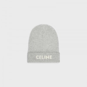 Chapeau Celine Embroidered Beanie In Nervuré Felted Laine Grise Clair | CL-591717