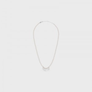 Colliers Celine Monochroms In Glass Pearls And Brass With Rhodium Finish Blanche Argent | CL-591662