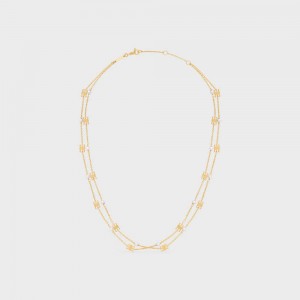 Colliers Celine Triomphe Pearl Double In Brass With Gold Finish And Resin Pearls Doré Blanche | CL-592241