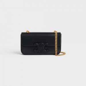 Cuir Triomphe Celine Chain Shoulder Bag In Shiny Calfskin Noir | CL-593163