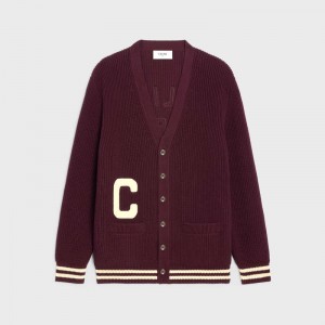 Knitwear Celine College Cardigan In Coton Bordeaux | CL-592085