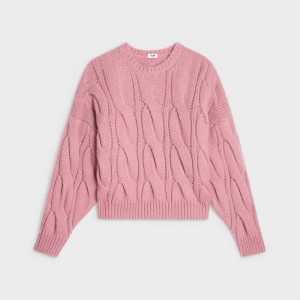 Knitwear Celine Crew Neck In Cable-knit Cashmere And Silk Rose | CL-592707