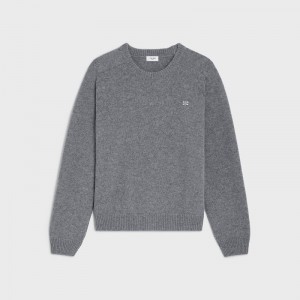 Knitwear Celine Triomphe Crew Neck In Cashmere Laine Grise Blanche | CL-592098