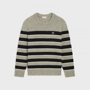 Knitwear Celine Triomphe Crew Neck In Rayé Laine Grise Clair Noir | CL-592100