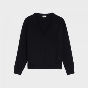 Knitwear Celine Triomphe V-neck In Heritage Cashmere Noir | CL-592703