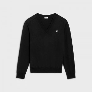 Knitwear Celine Triomphe V-neck In Laine Noir | CL-592095