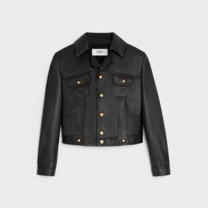 Leather Celine Straighcut Neo Blouson In Soft Noir | CL-592611