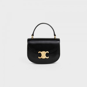 Mini Sacs Celine Besace Triomphe In Shiny Calfskin Noir | CL-593029