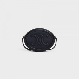 Mini Sacs Celine Crossbody Oval Purse Cuir Triomphe In Smooth Calfskin Noir | CL-593044