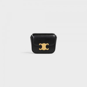 Mini Sacs Celine Triomphe In Shiny Calfskin Noir | CL-593008