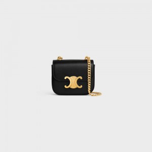 Mini Sacs Celine Triomphe On Chain In Shiny Calfskin Noir | CL-593007