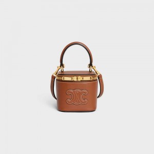 Mini Sacs Celine Vanity Case Cuir Triomphe In Smooth Calfksin Marron | CL-593039