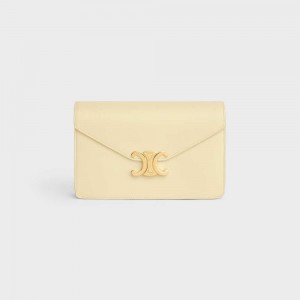 Mini Sacs Celine Wallet On Chain Triomphe In Shiny Calfskin Abricot | CL-593024