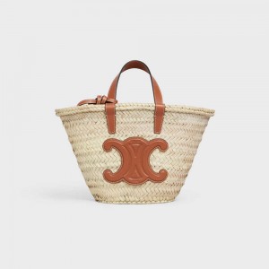 Panier Celine Teen Triomphe Classiche In Palm Leaves And Calfskin Marron | CL-593072