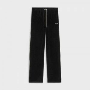 Pantalon Celine Droit Piste In Velvet Jersey Noir Blanche | CL-592038