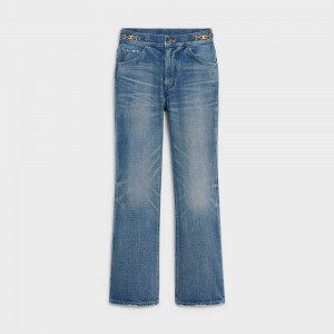 Pantalon Celine Dylan Flared Jeans With Signature In Union Wash Denim Lavage | CL-592717