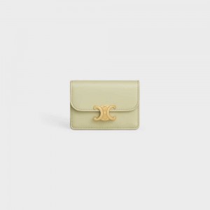 Porte-Carte Celine Flap Triomphe Shiny Calfskin Vert | CL-592948