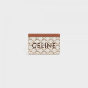 Porte-Carte Celine Triomphe Tela With Print Blanche Marron | CL-592960