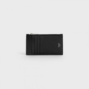 Porte-Carte Celine Zipped Compact In Grained Calfskin Noir | CL-591810