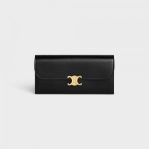 Portefeuilles Celine Large Triomphe In Shiny Calfskin Noir | CL-592983