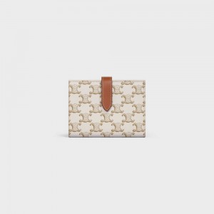 Portefeuilles Celine Medium Brides In Triomphe Tela And Lambskin Blanche Marron | CL-592993