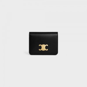 Portefeuilles Celine Triomphe Compact In Shiny Calfskin Noir | CL-592964