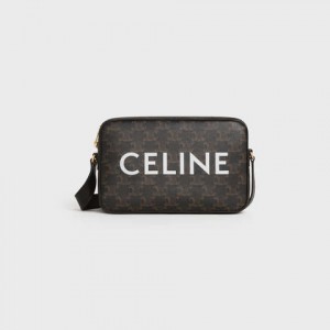 Sac Messenger Celine Medium Bag In Triomphe Tela With Celine Print Noir | CL-591856