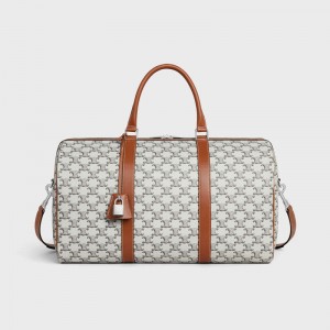 Sacs De Voyage Celine Medium In Triomphe Tela And Calfskin Marron | CL-591820