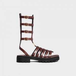 Sandale Celine Clea Triomphe Gladiator Mid In Calfskin & Vegetal Tanning Marron Foncé | CL-592576