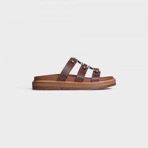 Sandale Celine Tippi Slides In Calfskin - Vegetal Tanning Marron Foncé | CL-592604