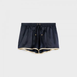 Short Celine Mini In Flowing Satin Bleu Marine | CL-592755