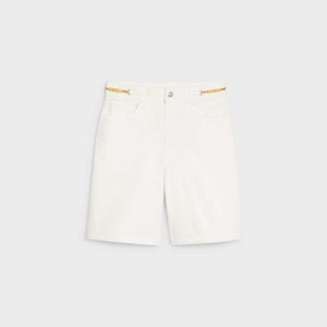 Short Celine With Gourmette Chains In Optic Wash Denim Blanche Lavage | CL-592742