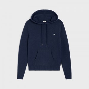 Sweats Celine Triomphe Encapuchonné In Cashmere Laine Bleu Marine | CL-592113