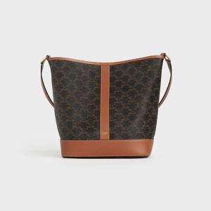 Triomphe Canvas Celine Medium Bucket In And Calfskin Marron | CL-593122