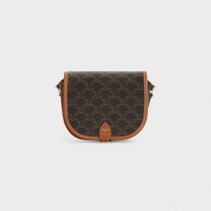 Triomphe Canvas Celine Medium Folco Bag In And Calfskin Marron | CL-593126