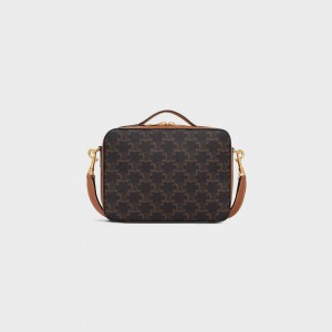 Triomphe Canvas Celine Messenger Box In And Calfskin Marron | CL-593118