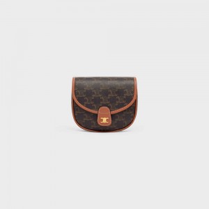 Triomphe Canvas Celine Mini Besace In And Calfskin Marron | CL-593120