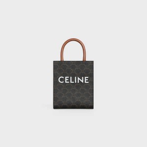 Triomphe Canvas Celine Mini Vertical Cabas In And Calfskin With Print Marron | CL-593134