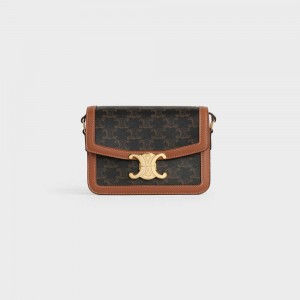 Triomphe Canvas Celine Teen Triomphe Bag In And Calfskin Marron | CL-593109